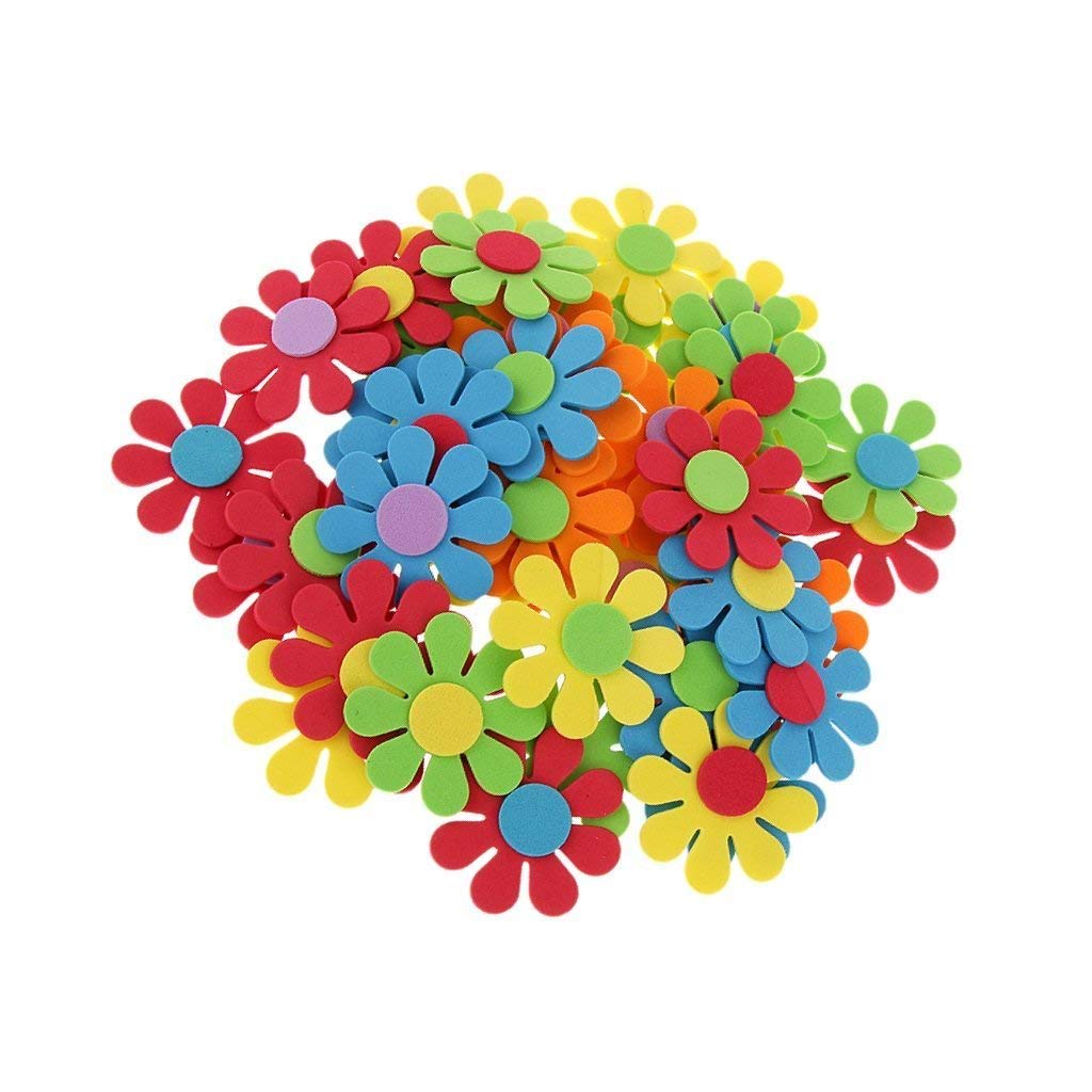 APSAMBR- Mixed Foam Flower Shapes Kids Children Decoration Crafting 50 in 1 Set (Random Colour)