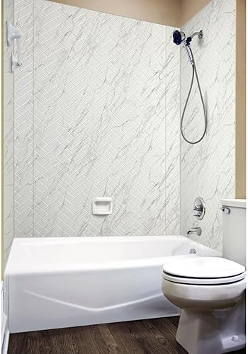 Miniatura 4 de 133-640-HERR-KIT Azulejo de espiga – Paneles de pared para bañera y ducha Surround (cubiertas/96 pies cuadrados), mármol, 1 pieza