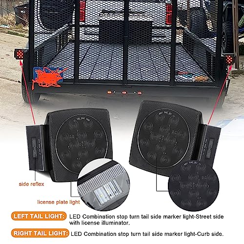 Image of 2Pcs Square Led Trailer Tail Lights Red Smoke Lens 12V Submersible | Square Led Stop Tail Turn Brake Combination License Lights for Utility Trailer Camper Truck RV Marine Snowmobile Left /Right