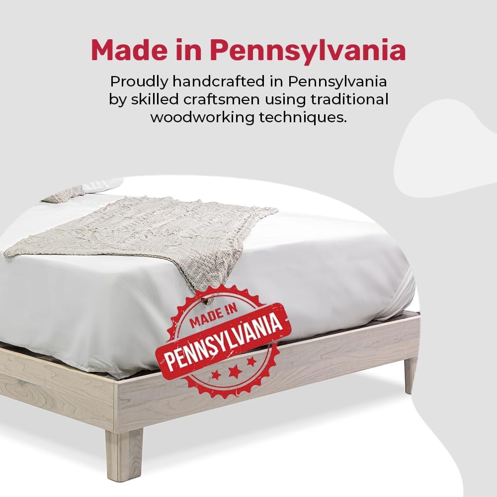 Solid Hardwood Platform Bed Frame with Slats, Quality Crafted in Pennsylvania, USA from Poplar by Mennonite Artisans, No Box Spring Needed, Easy Assembly