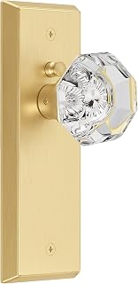 Antique Crystal Privacy Door Knobs Interior with Lock, Brushed Gold