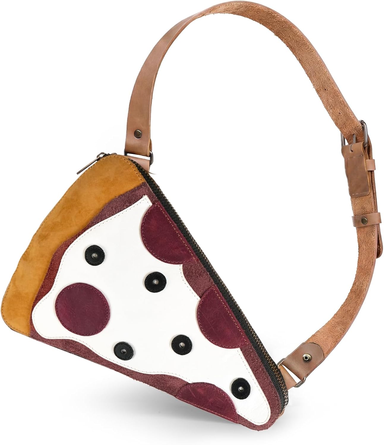 Pizza Slice-Shaped Shoulder Bag, Handbag, Crossbody Bag, Messenger Bag with Adjustable Strap, Full Grain Leather, Handmade