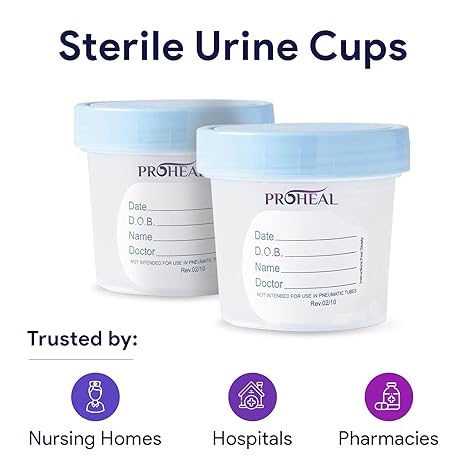 Sterile Urine Specimen Cups with Lids (25PK) - 4 oz. Sample Urine Cups for Specimen Collection - Individually Wrapped Urine Cups for Testing - Stool, Semen Analysis, and Pee Cup