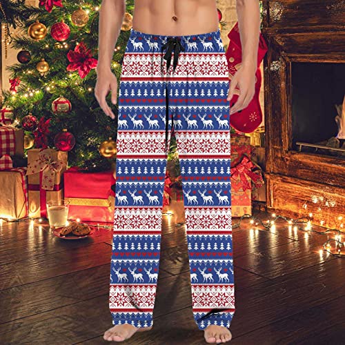 Christmas Pajamas for Men Long Pants Funny Tree Snowflake Print Pajama Bottoms Drawstring Elastic Lightweight Soft Sleepwear2