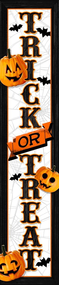 Spoontiques - Trick or Treat - Halloween - Welcome Porch Sign - Decorative Home Decor Wooden Signs - Rustic Outdoor Decoration - Durable and Weatherproof - Entryway Decoration - 8 x 40