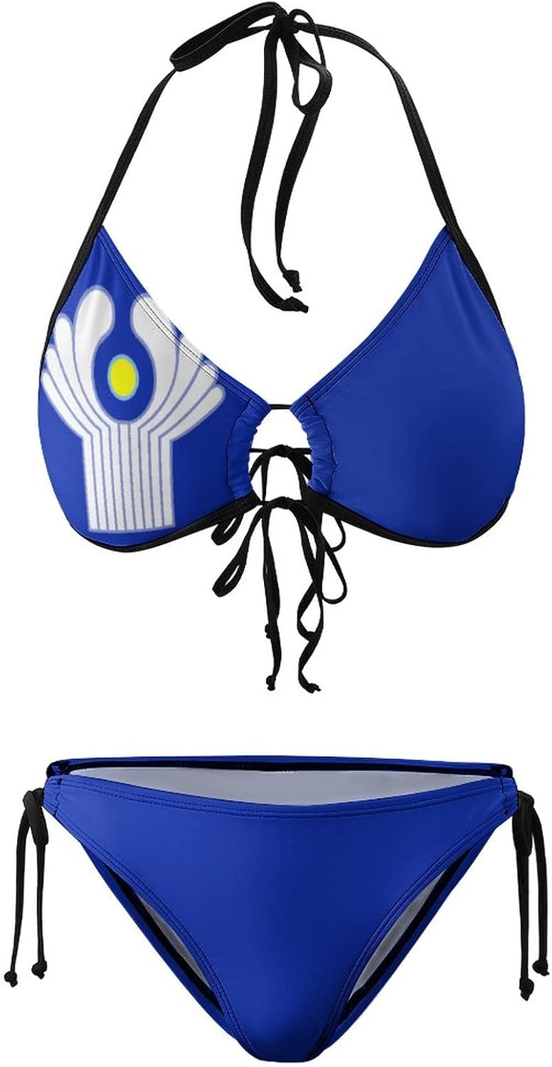 National Association of Independent States Flag Bikini Sets for Women Sexy Swimwear Halter String Tie Side Triangle BikiniM Two Piece Swimsuit