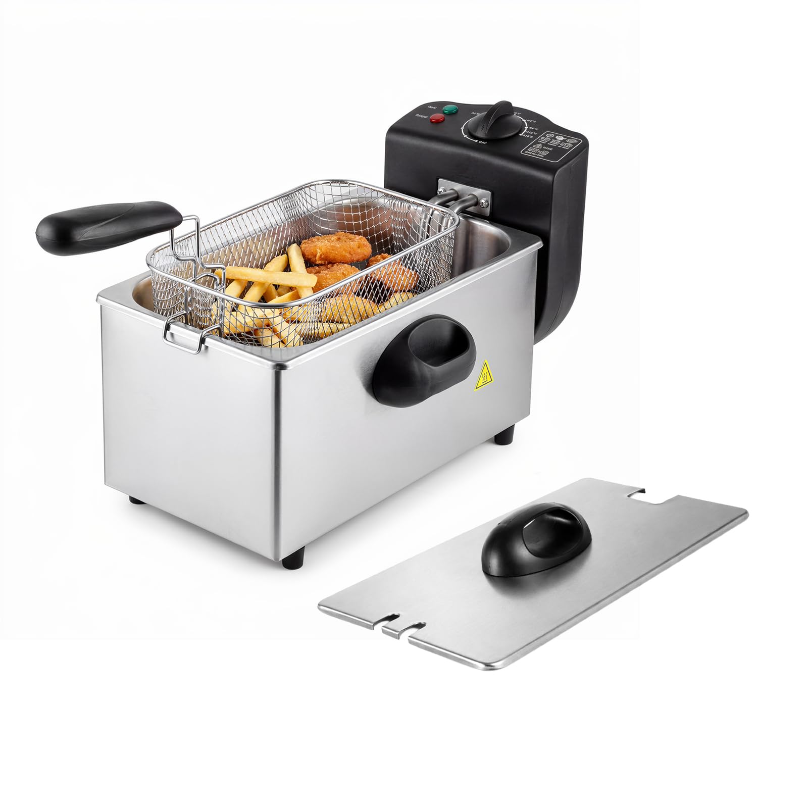 Spector 3L Deep Fat Fryer, 2000W Electric Fryer with Adjustable Temp 90-190°C, Stainless Steel Chip Fryer with Basket, Easy Clean Removable Non-Stick Bowl, for 2-4 People, Family Home Use