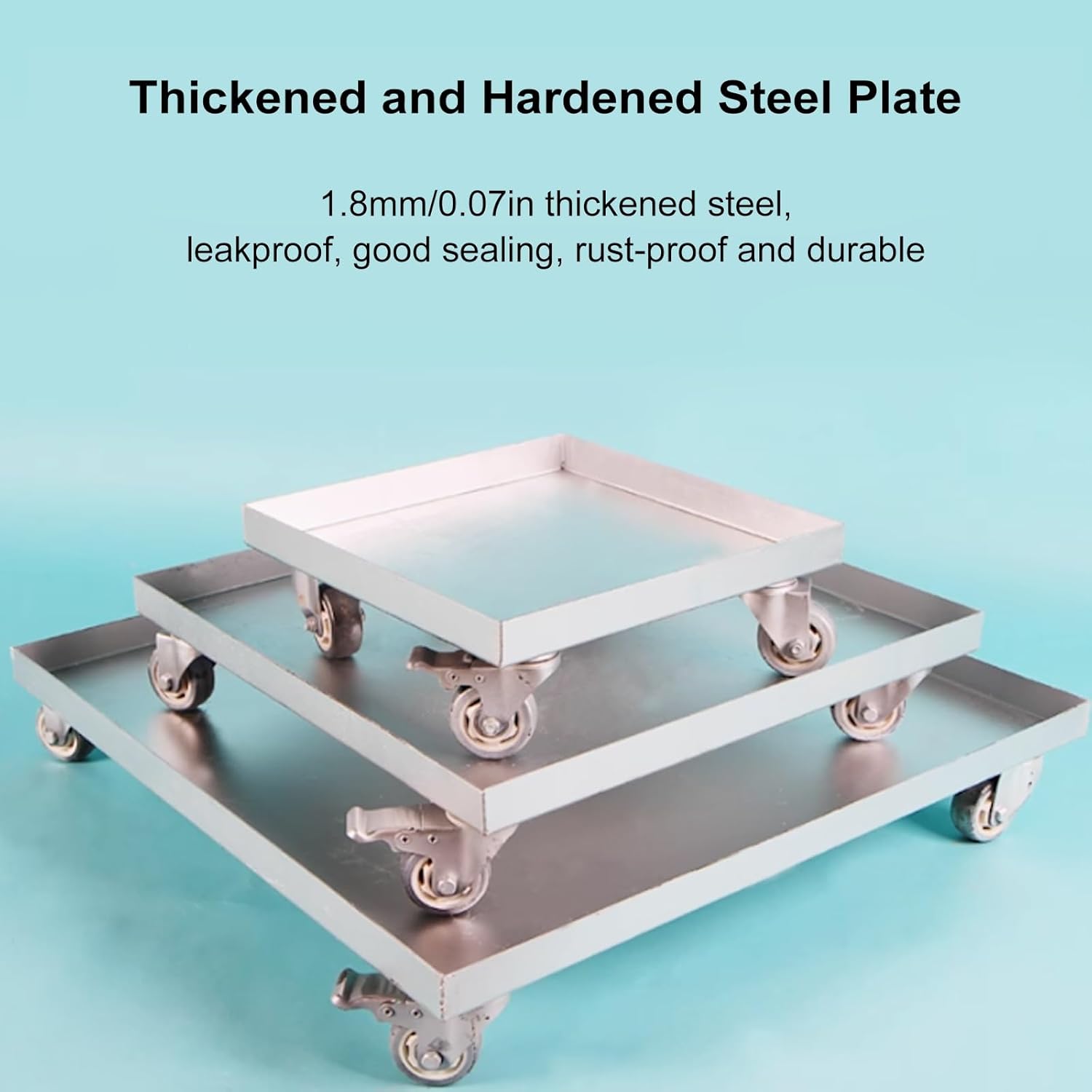Water Tray, Oil Drip Pan Thickened Steel Plate, Water Tray for Plants for Floor with Universal Wheels, Sealed and Leak-Proof(30x30cm/12x12in)