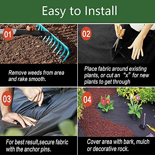 Goasis Lawn Weed Barrier Control Fabric Ground Cover Membrane Garden Landscape Driveway Weed Block Nonwoven Heavy Duty 125gsm Black,3FT x 250FT