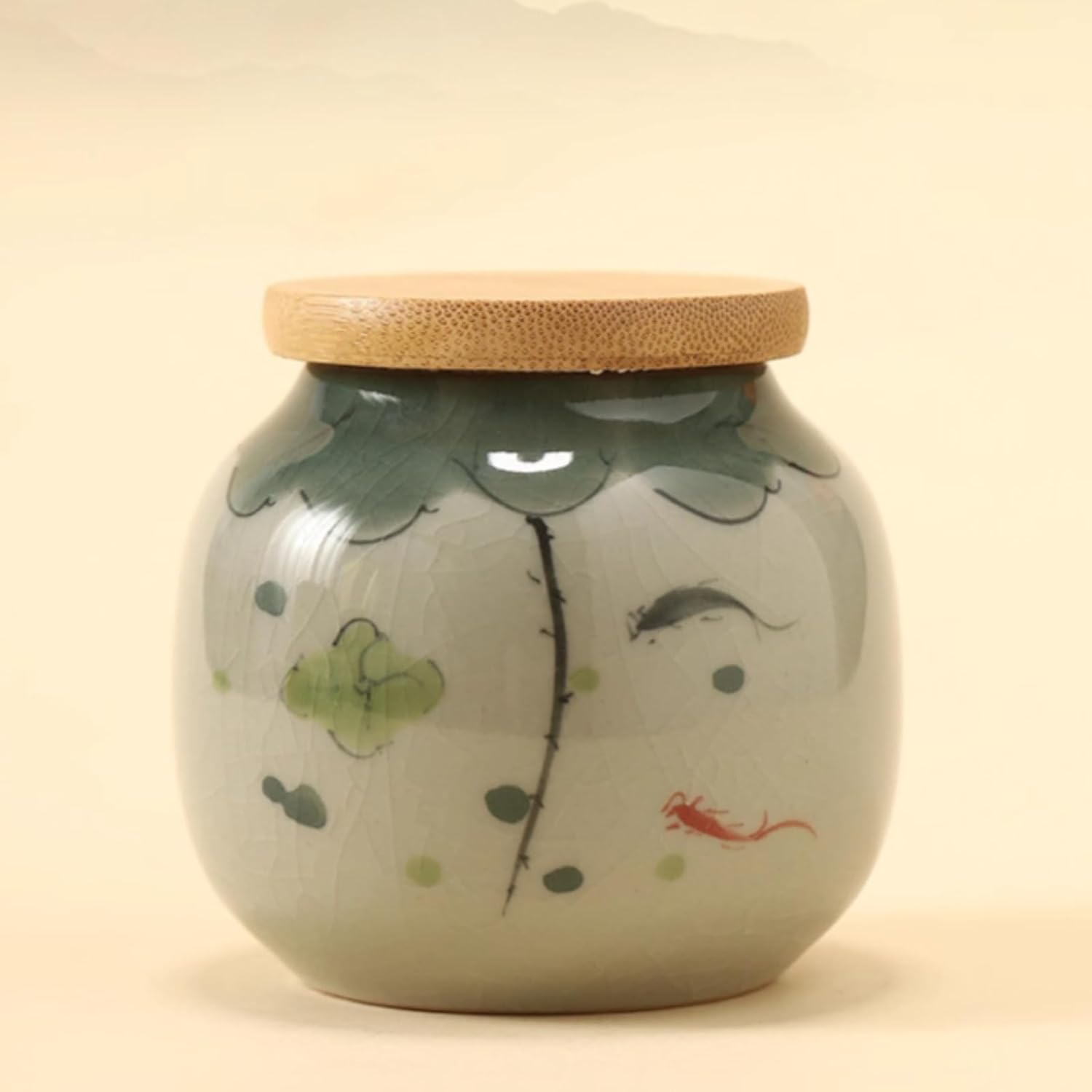 Chinese Style Retro Tea Caddy, 200ml 6.8oz, Hand-drawn Ceramics Underglaze Color Kungfu Tea Set