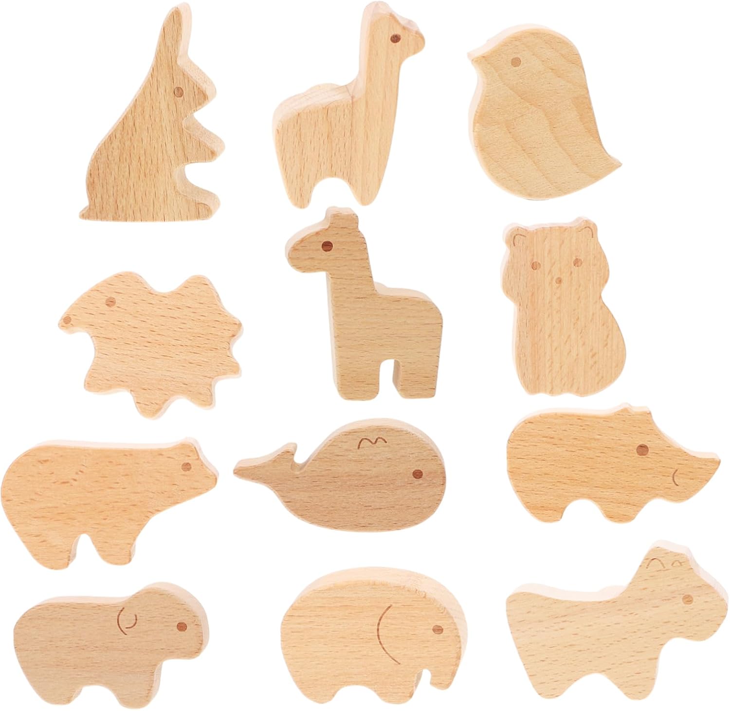 12pcs Cute Wooden Jungle Animal Drawer Knobs for Boy Girl Room Natural Wood Cabinet Pulls Easy to Install Dresser Handles for Nursery Furniture