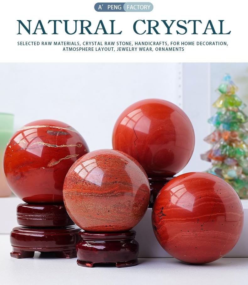 Red Jasper Ball with Stand, Crystal Sphere for Home Fengshui Yoga, Balancing,45mm