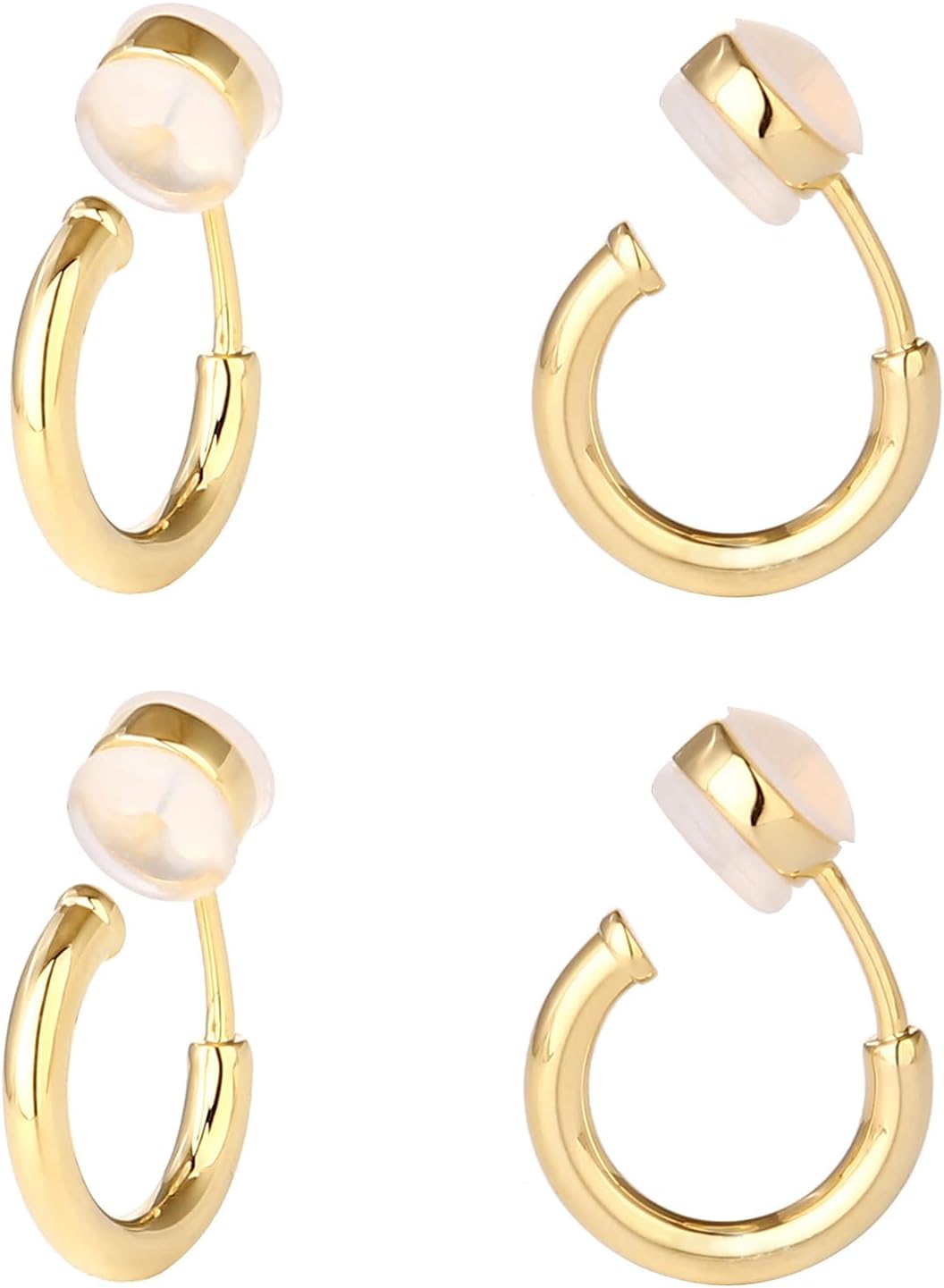 2 Pairs Clip On Hoop Earrings for Women 14K Gold Plated Non Pierced Small Clip On Huggie Hoops Adjustable No Piercing Fake Earrings