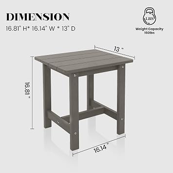 Meluvici Outdoor Side Table, Small Adirondack Side Table for Adirondack Chair - Indoor Outdoor End Table - HDPS (Grey)