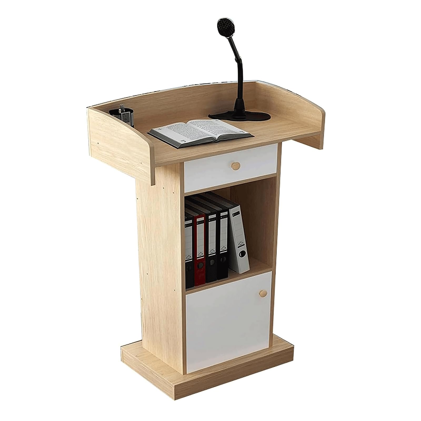Elegantes Rednerpult aus Holz mit großer Schublade, 124 cm Höhe, perfekt für Kirchen, Veranstaltungen, professionelle Präsentationen und Empfänge – modernes Design und Funktionalität