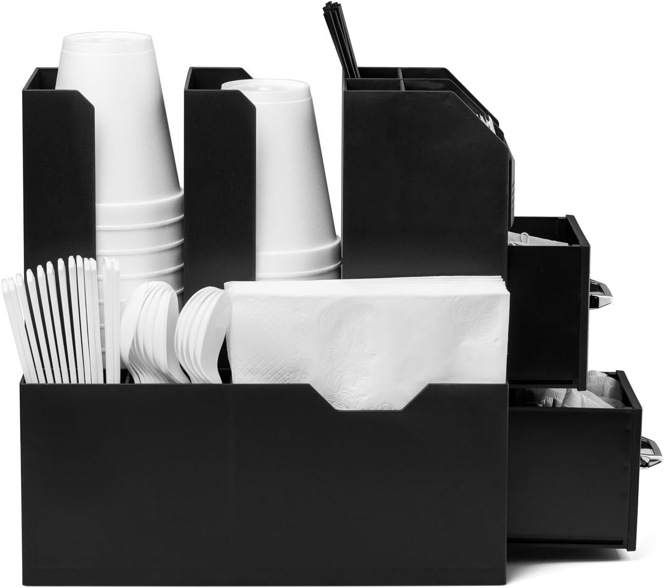 Halter Coffee Station Organizer, Kitchen Condiment Organizer, Bar Accessories and Organizer, Table Top Storage Drawers, Coffee Pod Holder and K Cup Organizer, Black