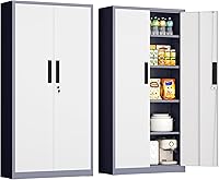 Vista 30 de INTERGREAT Gabinete de almacenamiento de metal con puertas con cerradura, gabinetes de almacenamiento de acero con cerradura con 2 puertas y Negro