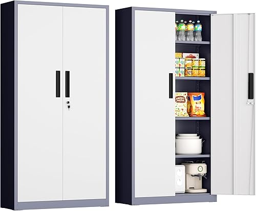 Miniatura 30 de INTERGREAT Gabinete de almacenamiento de metal con puertas con cerradura, gabinetes de almacenamiento de acero con cerradura con 2 puertas y Negro