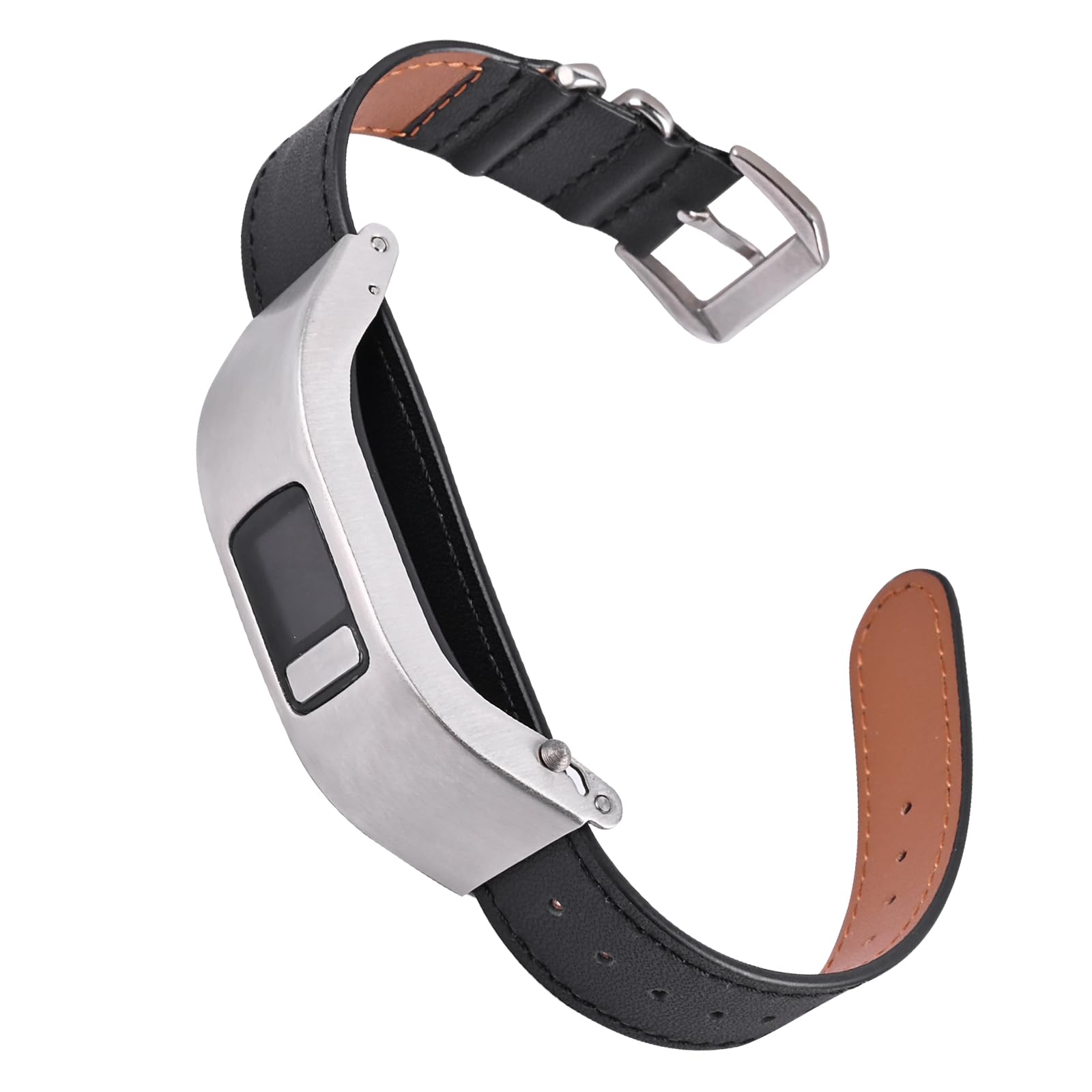 C2D JOY Leather Sheet Strap Compatible with vivofit 4 Activity Tracker Bands Replacement Watchband with Metal Case-Dark Black