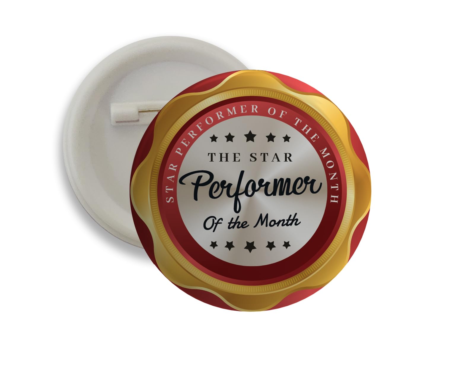 D2C Star Performer of The Month Round Pin Button Badge for Office Small Business Entrepreneur Boys Girls Men & Women batches for Bags, Backpack, Size-58mm Multicolor