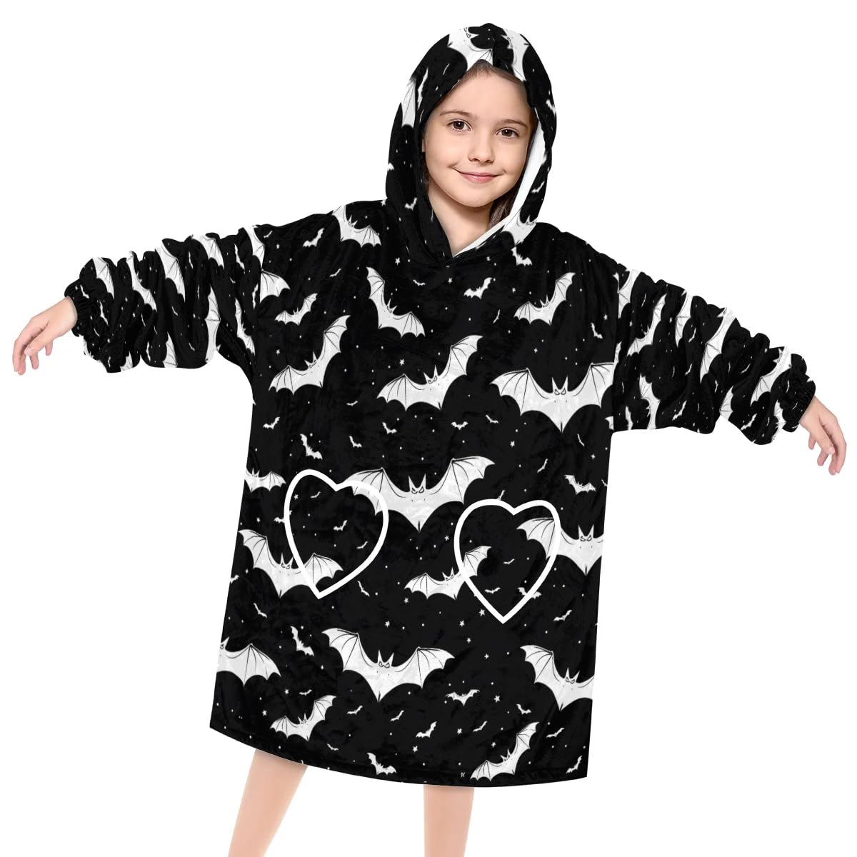 Wearable Blanket Hoodie for Kids, Animal Bat Fleece Sweatshirt Blanket Oversized Blanket Sweatshirt with Pocket Flannel Warm Hooded Blanket 6-10 Year Old Girl Boy Gift, One Size