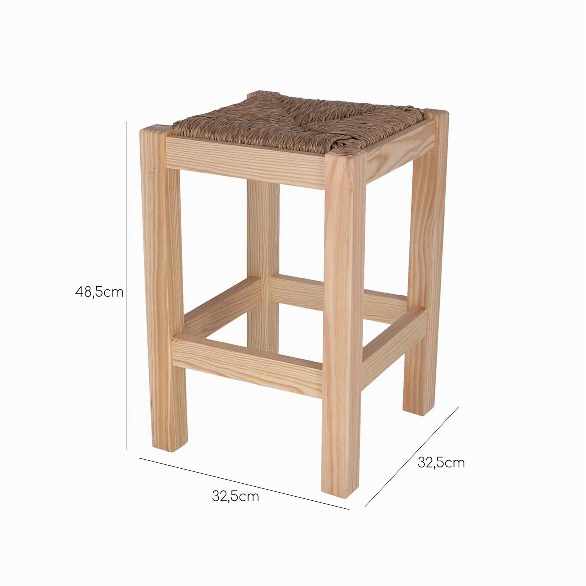 WELL HOME MOBILIARIO & DECORACIÓN Banqueta rústica Cuadrada Baja en Madera, Acabado SIN Barniz, 32,5x32,5x48,5 cm