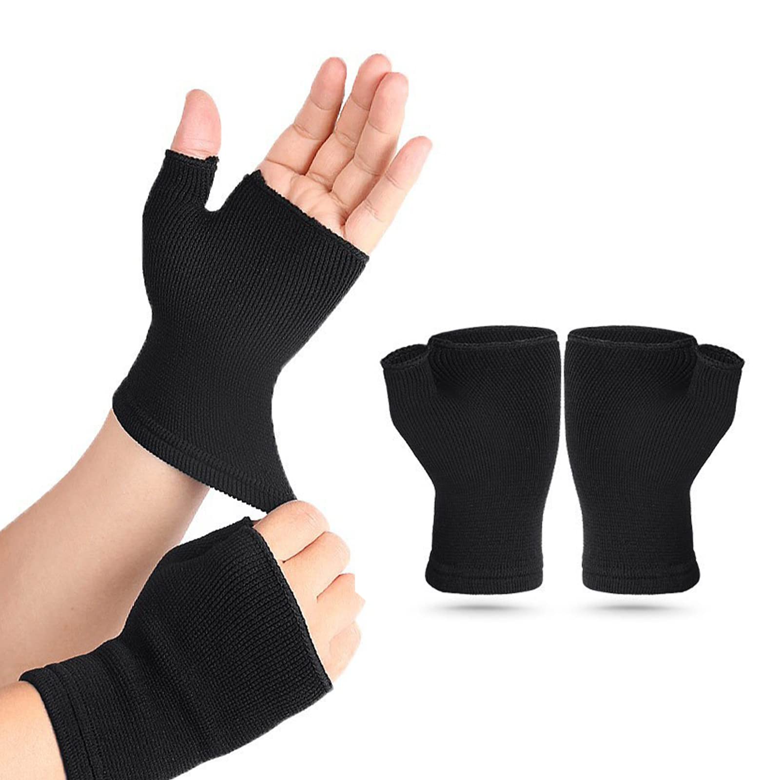 Kompressionshandschuhe Fingerlos, Arthritis Handschuhe, Handschuhe mit Handgelenkstütze, Kompressions Handgelenkstütze, Fingerlose Handschuhe zur Linderung von Schmerzen in Hand, Schwarz, 2 Stück Drogerie & Körperpflege