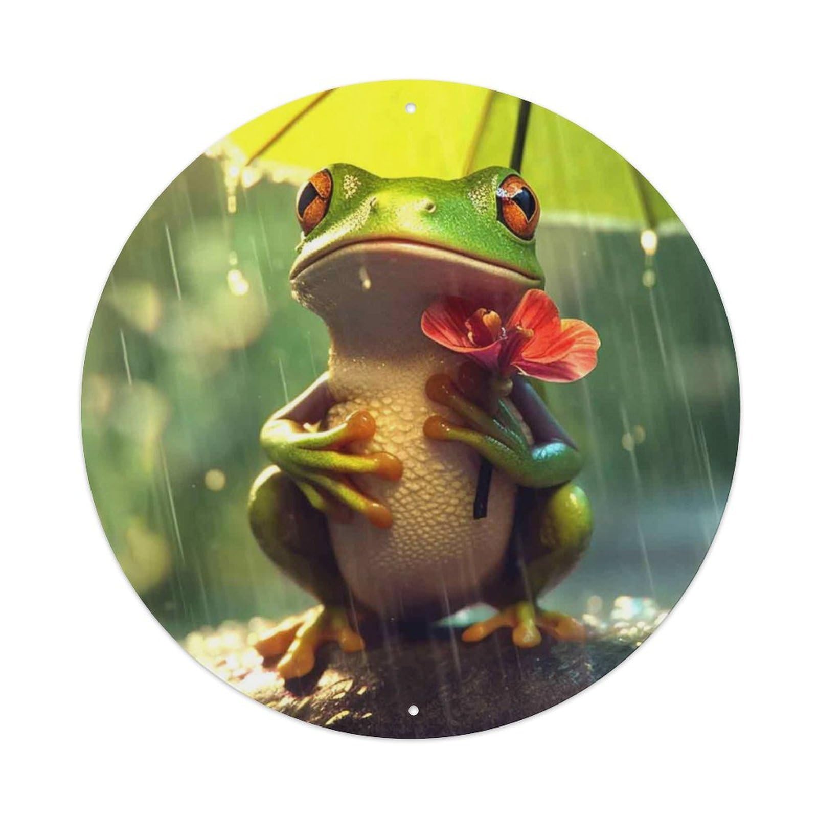 Animal Artwork Frog Holding Umbrella Metal Tin Sign