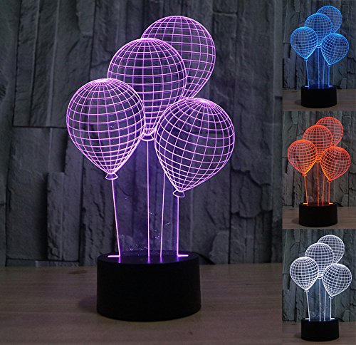 HJIAN 3D Night Light 3D Optical Illusion Desk Table Light Lamp Balloon 3D Touch 7 Color Night Lamp for Nursery Décor Home Light, Party Decoration (Balloon)