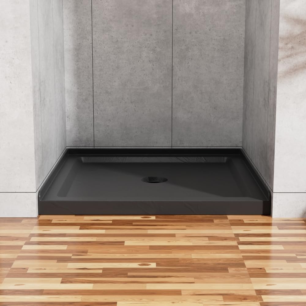 Anti-Slip Acrylic Shower Base, 36"x36", Center Drain, Single Threshold, Black Shower Pan for Bathroom Installation (Black 1, 36×36“ H3.5)
