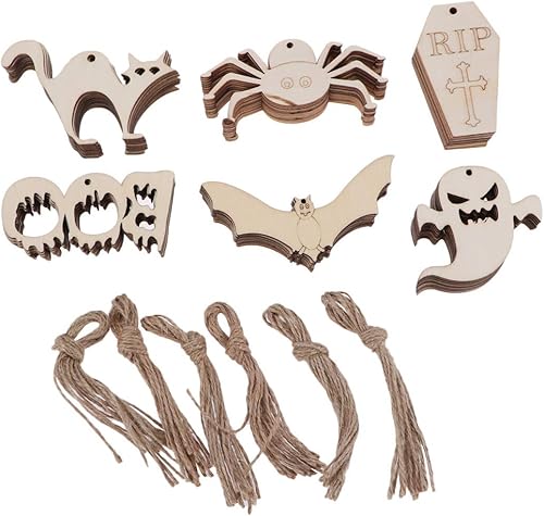 Rebanadas de madera sin terminar adornos de madera DIY recortes de madera con cuerdas de guita piezas en blanco para niños manualidades 60 piezas