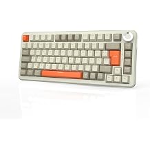 Ajazz AK820 MAX Wireless Mechanical Keyboard 75% Layout 82-Key Hot-Swap Gaming Keyboard German QWERTZ Layout with Volume Control Knob 2.4 GHz/Type-C/BT5.0 RGB Lighting Effects Grey Beige Orange