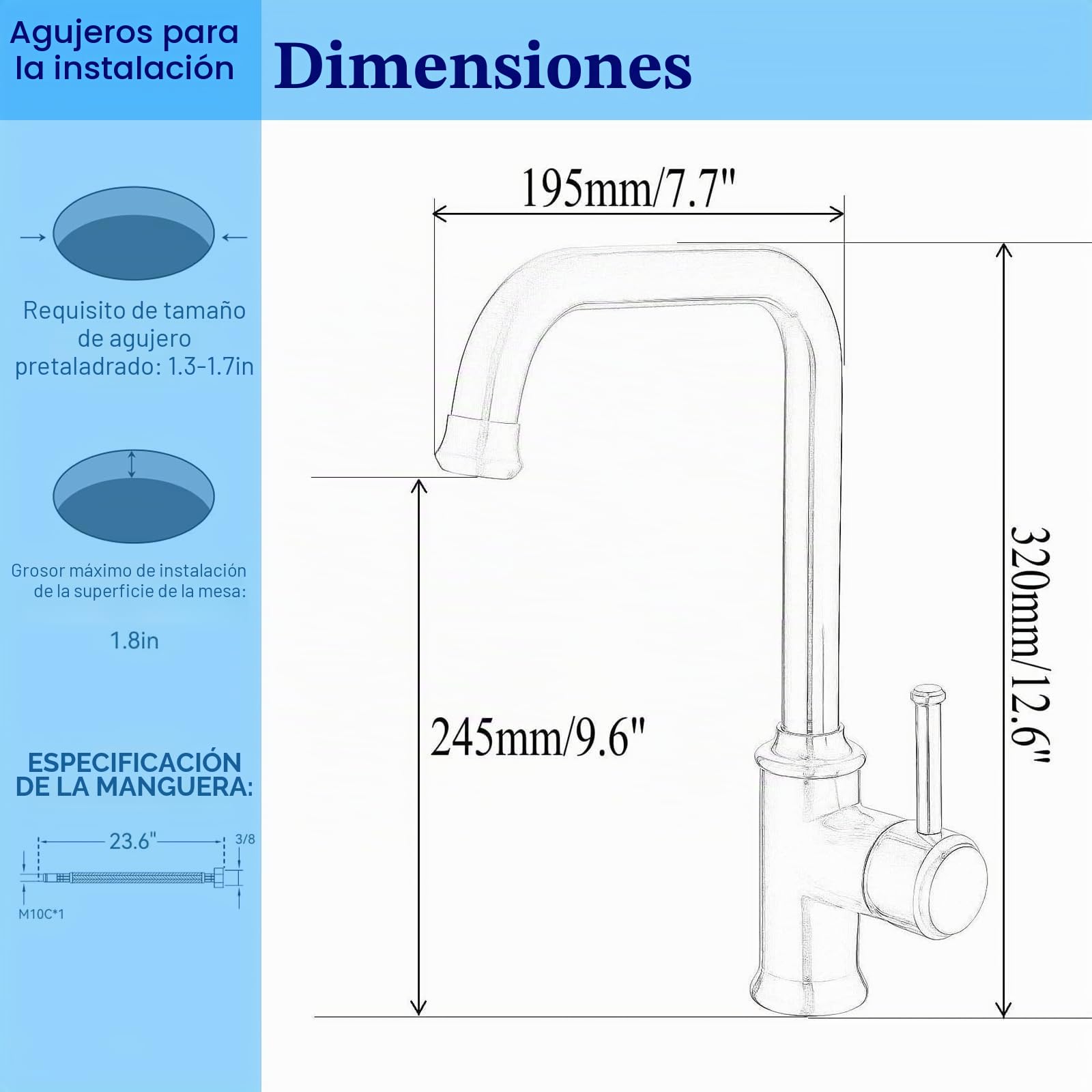 Grifo de cocina, grifo de cocina, con pico alto giratorio de 360 °, latón antiguo