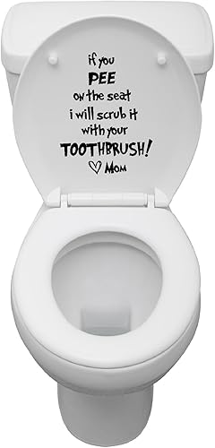 If You Tinkle on the seat I Will Scrub it with Your Toothbrush Love Mom Funny Kids Bath Decor Cute Hearts Playroom Sticker Nursery Vinyl Saying