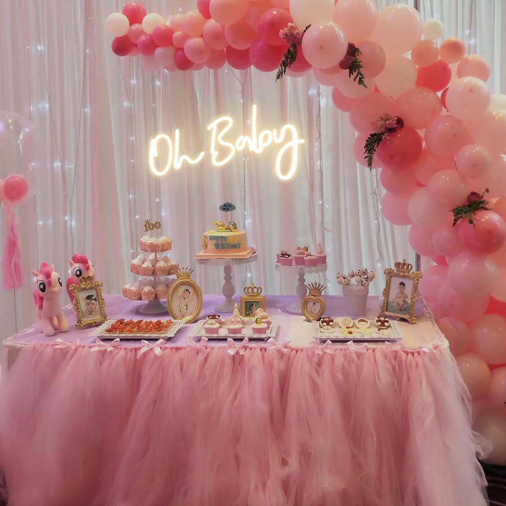 Oh Baby Sign for Backdrop - Oh Baby Led Sign, USB Powered LED Light Up Signs for Party Decor, 17"X 8.7" Warm White Neon Sign for Backdrop Shower Decorations, Photo Prop, Gender Reveal