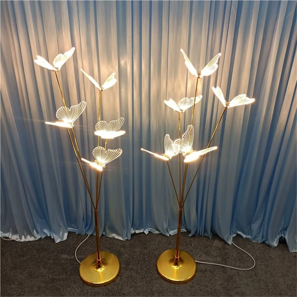 Set of 3 LED Butterfly Floor Lamps - Modern Creative Standing Lights for Wedding, Cafe, Birthday Party - Large Yellow Atmosphere Lighting Decor
