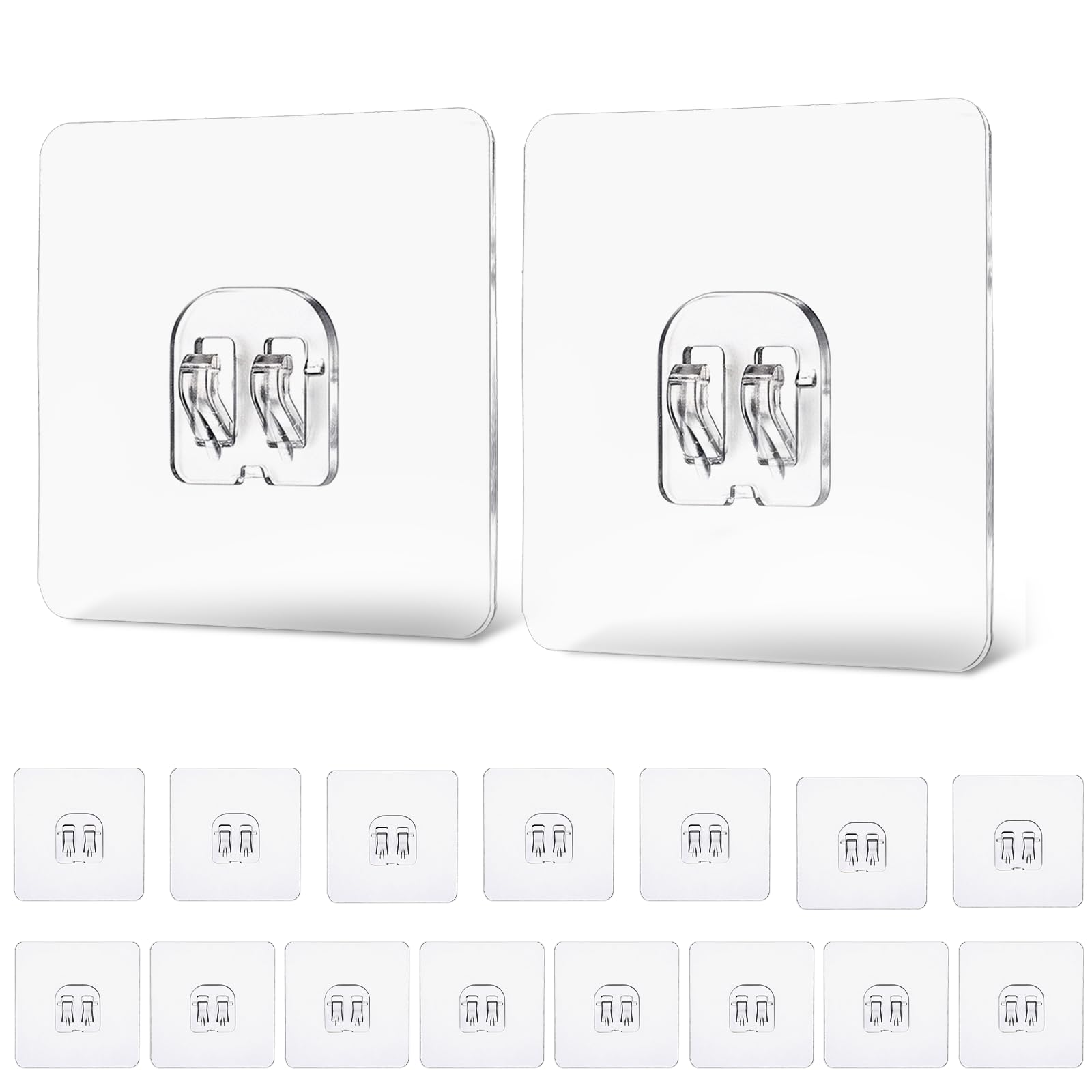 WJIAAA 15 Pack Shower Caddy Adhesive Hooks for Replacement Strong Transparent Sticky Strips No Drill Bathroom Kitchen Shelf