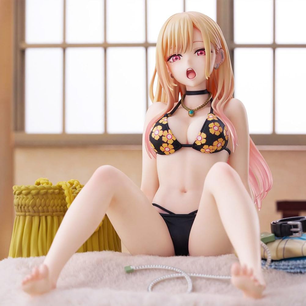 LUNK Kitagawa Marin Figure,Anime Kitagawa Marin Swimsuit Figure Model,Anime Girl Sitting Figurine,Manga Character Statue,6.3in PVC Sculpture Decoration Collectible for Fans