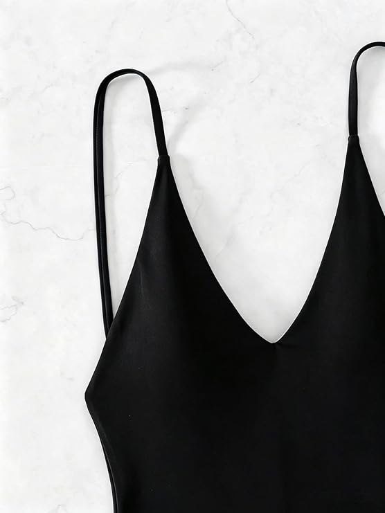 Sexy One Piece Swimsuit for Women Deep V Neck High Cut Thong Bottom Tie Back Bathing Suit