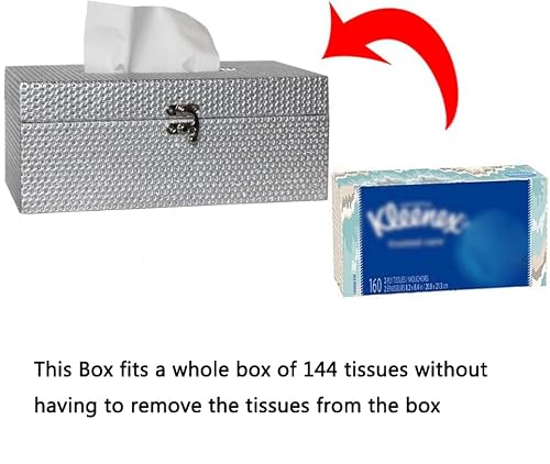 Rectangular Wooden Tissue Box Cover Silver Glitter Leather Tissue Box Holder With Metal Clasp For Living Room, Bathroom, Bedroom, Dryer Sheet Holder For Laundry Room Decor #TOP1