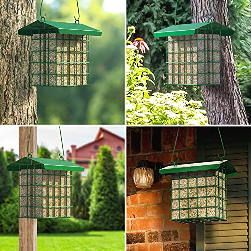 Luckypop Suet Feeder Squirrel Proof, Double Suet Capacity, Suet Feeders For Outside Hanging, Cage Bird Feeder With Metal Roof For Wild Birds, Woodpecker #TOP6