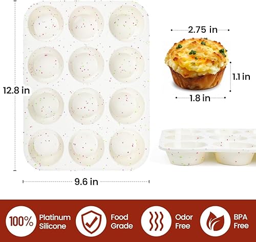 Miniatura 2 de CAKETIME Molde de silicona para magdalenas, de tamaño regular, para hornear 12 tazas, sartén antiadherente de silicona para magdalenas, 1 paquete de
