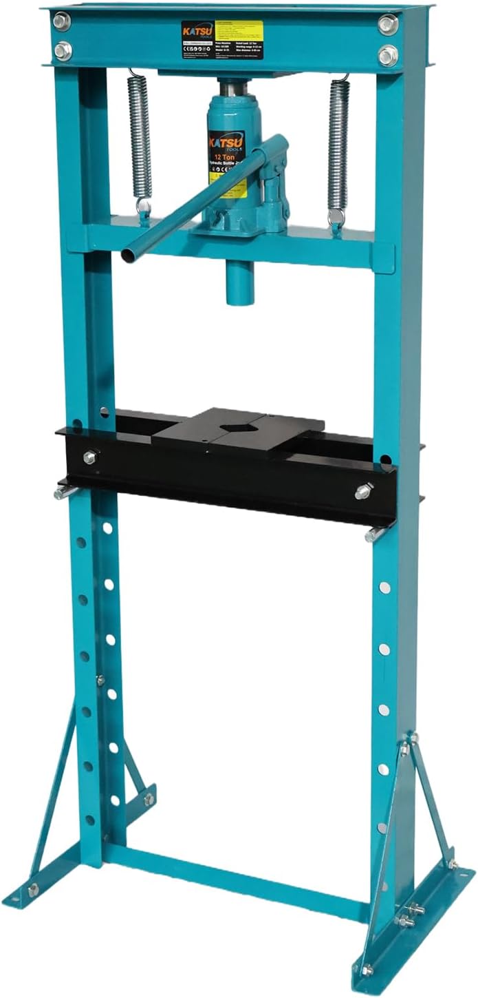 10 Ton Hydraulic Workshop Press | Heavy Duty H-Frame Design | Adjustable Height Work Table | Bottle Jack Shop Press | for Automotive, Metalworking & Garage Use | Model 161309