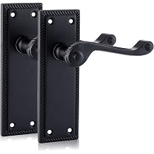 XFORT Black Beauty Range Matt Black Hanoverian Lever Latch Handles, Georgian Style Backplate Door Handles, Contemporary Door Handle Set for Internal Wooden Doors 1 Pair