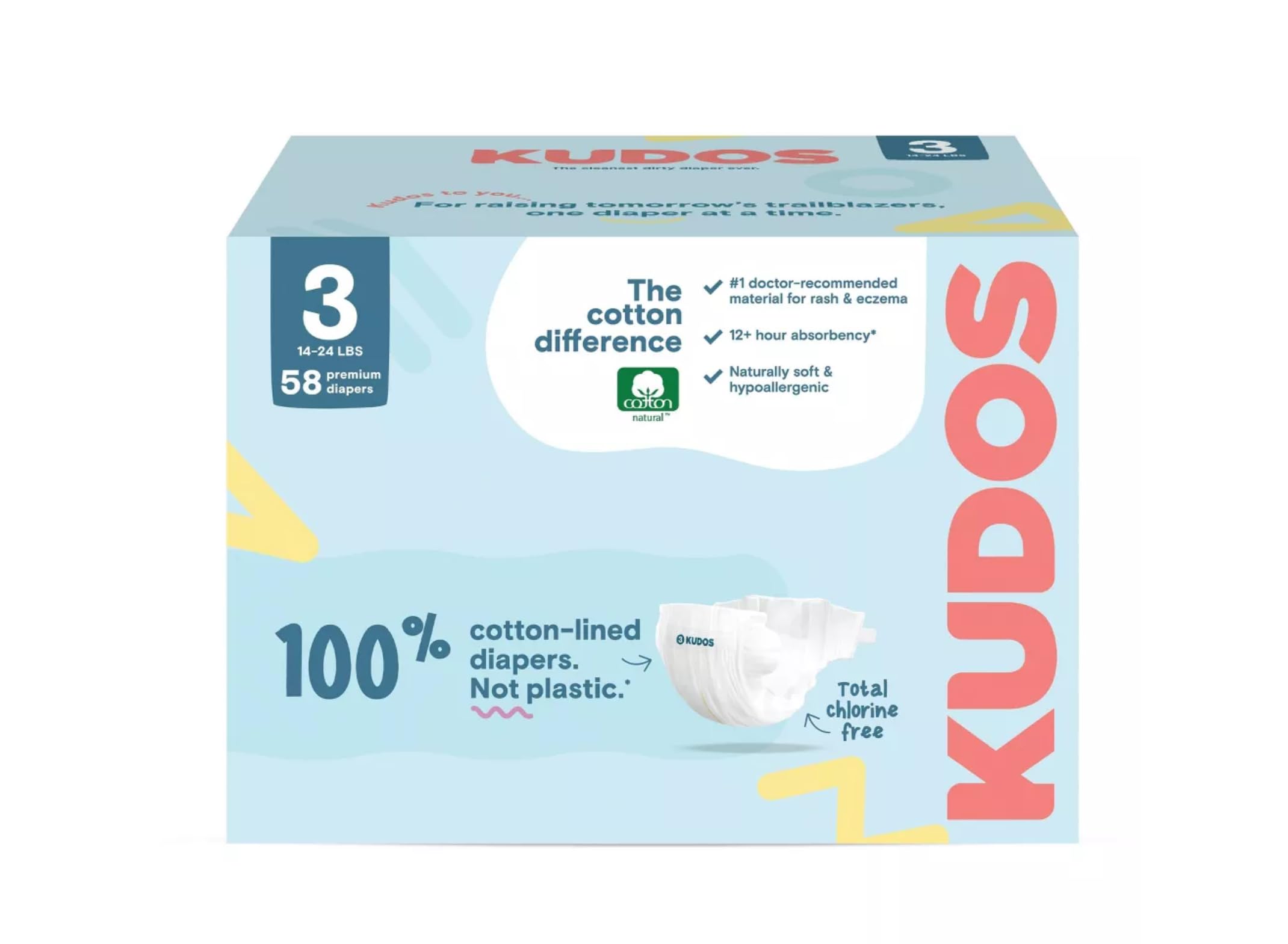Kudos Size 3 Cotton-Lined Disposable Baby Diapers, 58 Count, Ultra Absorbent Baby Diapers…