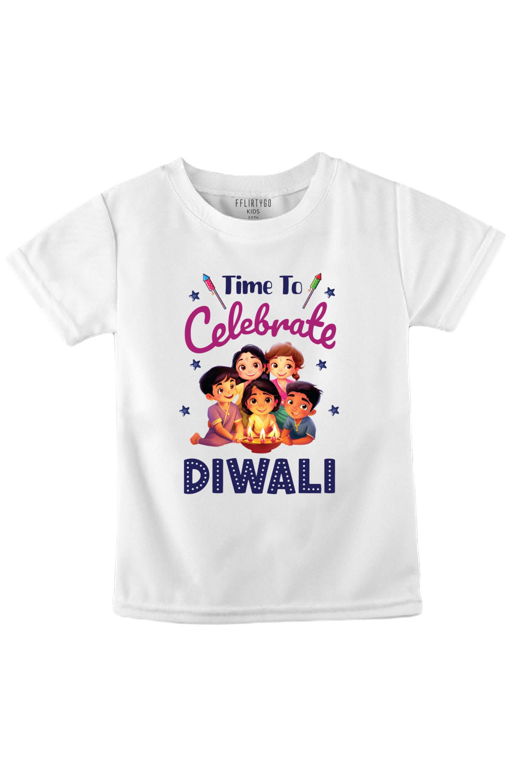 Fflirtygo Regular Fit Diwali Kid's Cotton T-Shirt, Printed Stylish T-Shirt