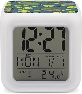 Funny Tennis Racquets and Tennis Balls Alarm Clock Led Display Alarm for Bedroom Smart Digital Alarm with 7 Color NightLight Small Night Light Clock for Heavy Sleepers Simple Operation