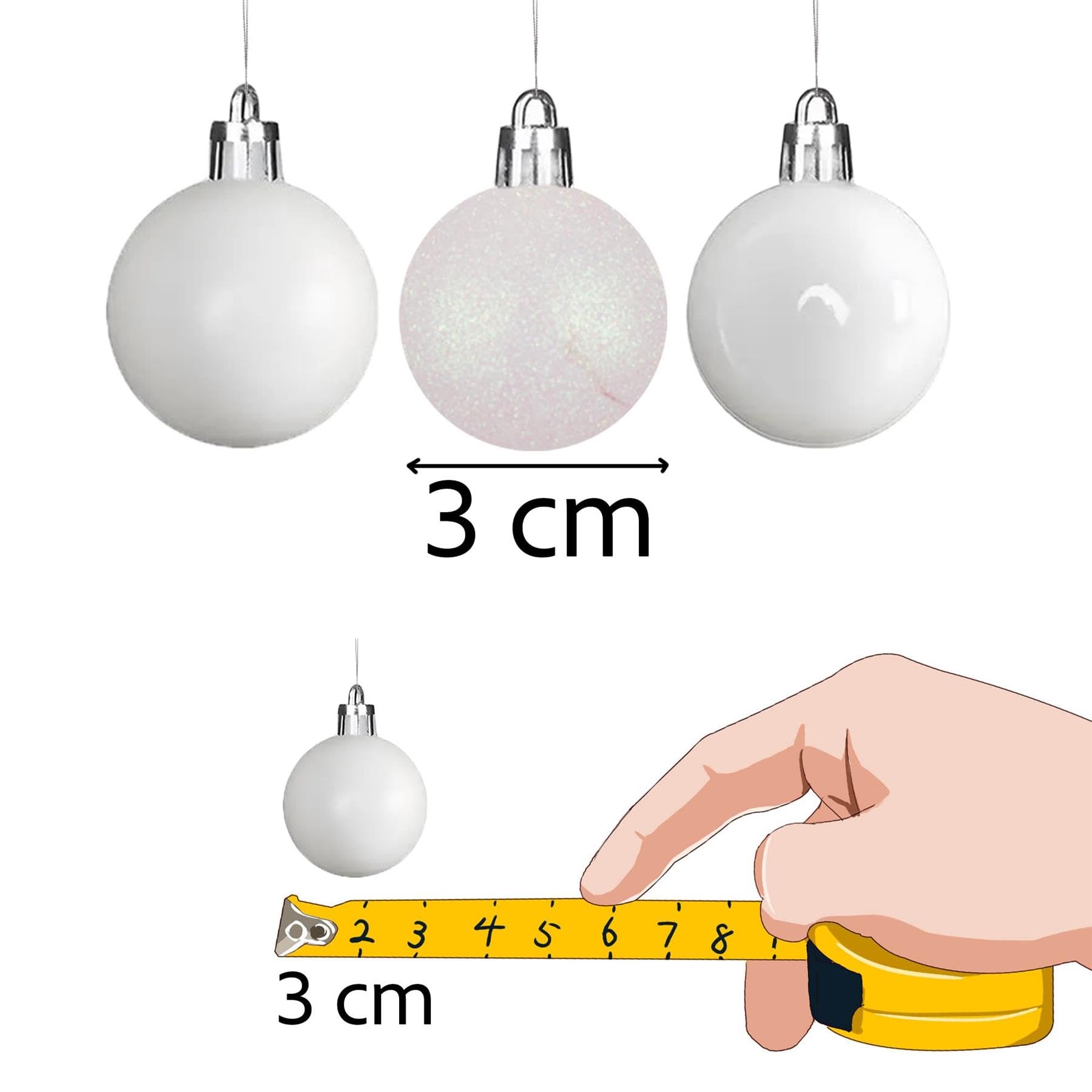 30mm/12Pcs Christmas Baubles Shatterproof White - Image 2