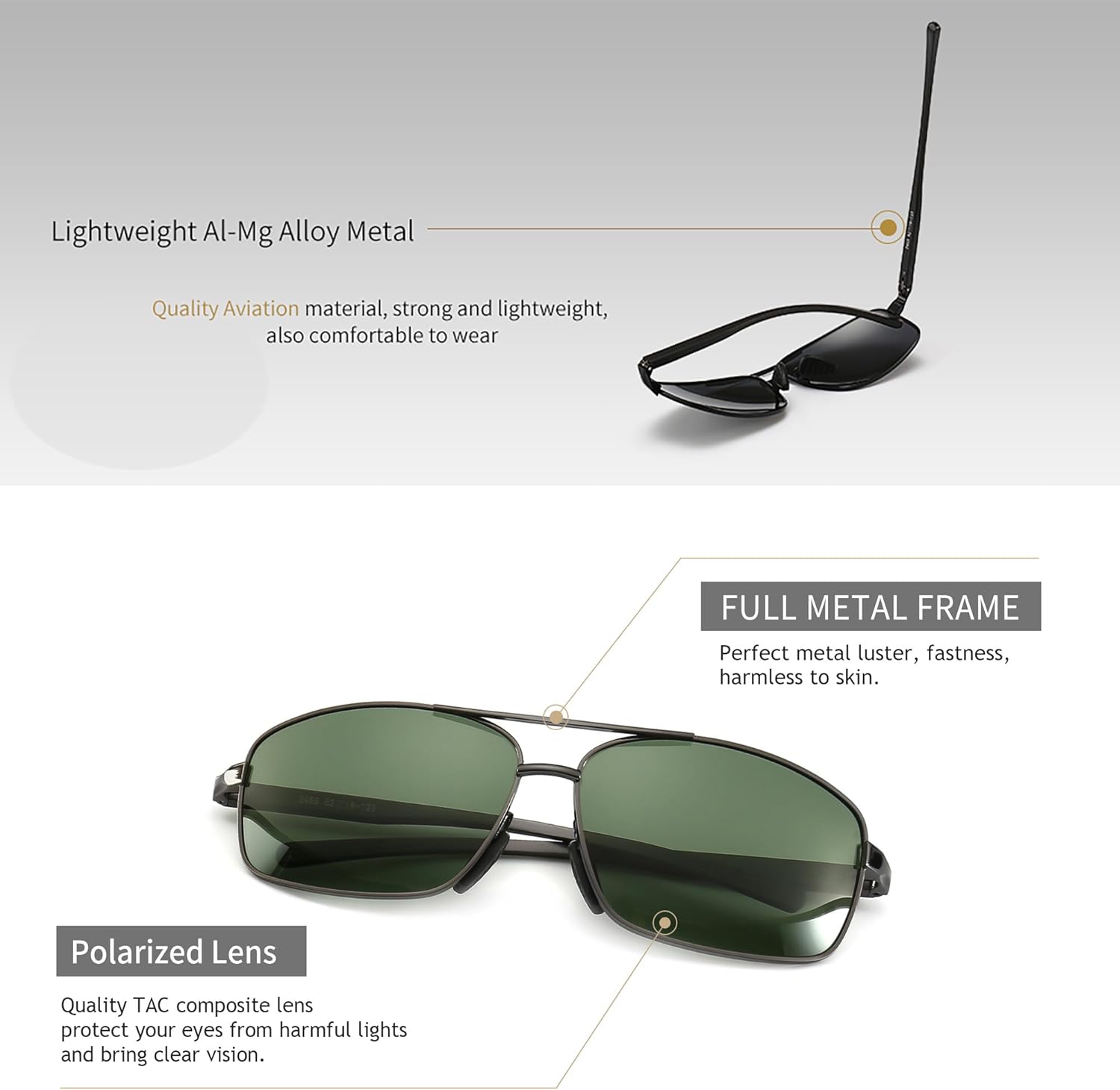 SUNGAIT Ultra Lightweight Rectangular Polarized Sunglasses Men UV400 Protection - Image 4