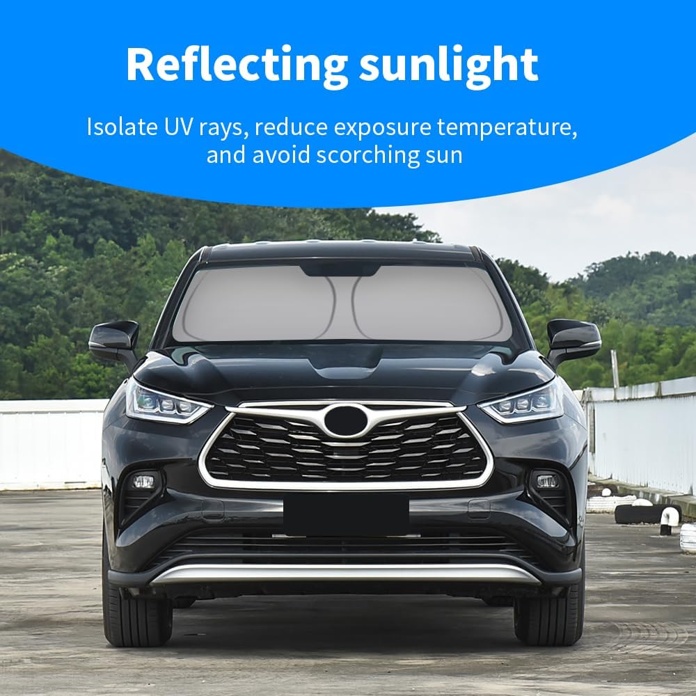 Front Windshield Sun Shade Custom Fit Compatible for Highlander 2008-present Sunshade Foldable UV Ray Reflector Sun Visor Protector Accessories Shield Cover Reflective (for Highlander 2008-present)